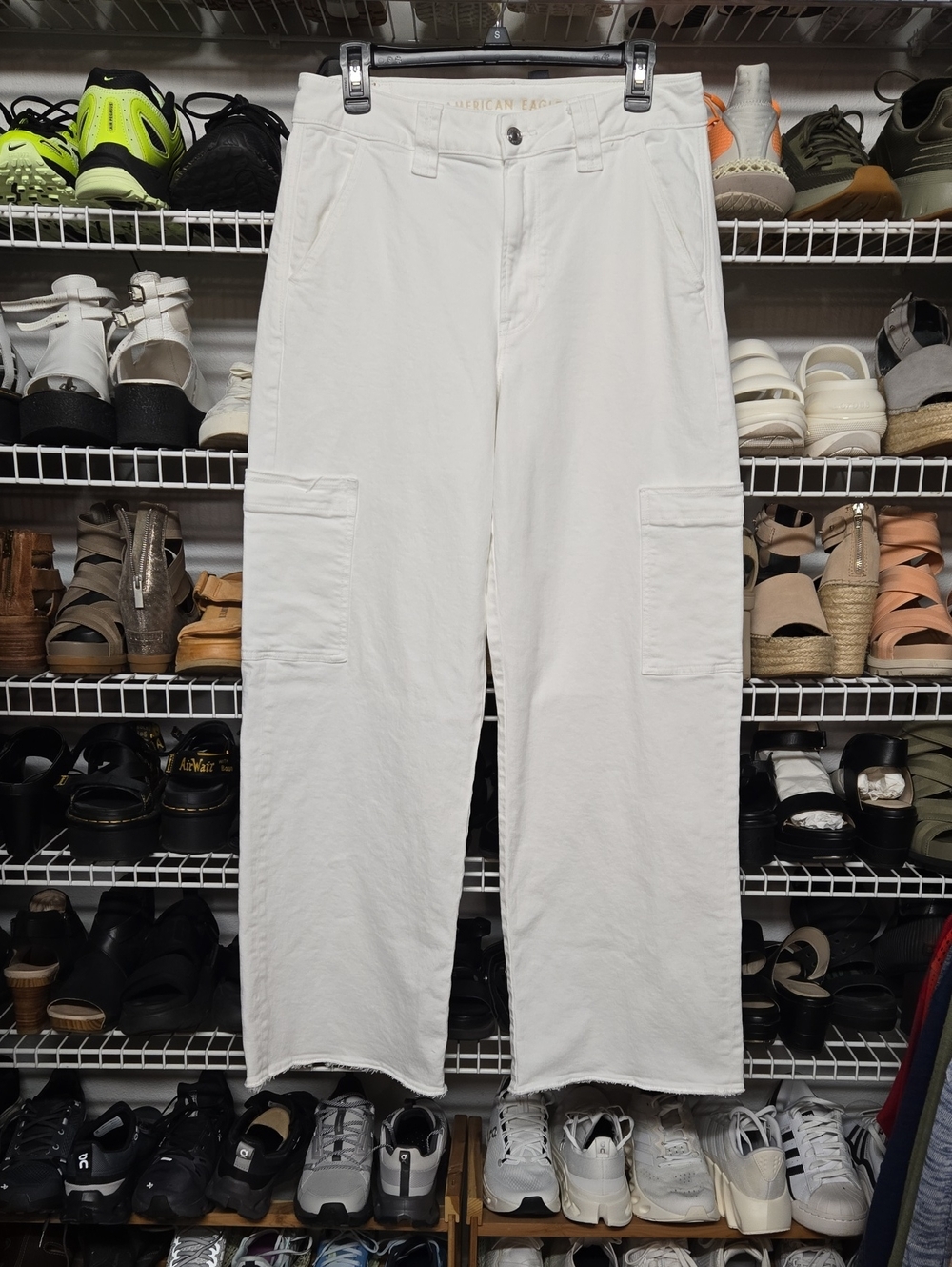 AMERICAN EAGLE White Super High Rise Baggy Wide Leg Jeans, Sz 6